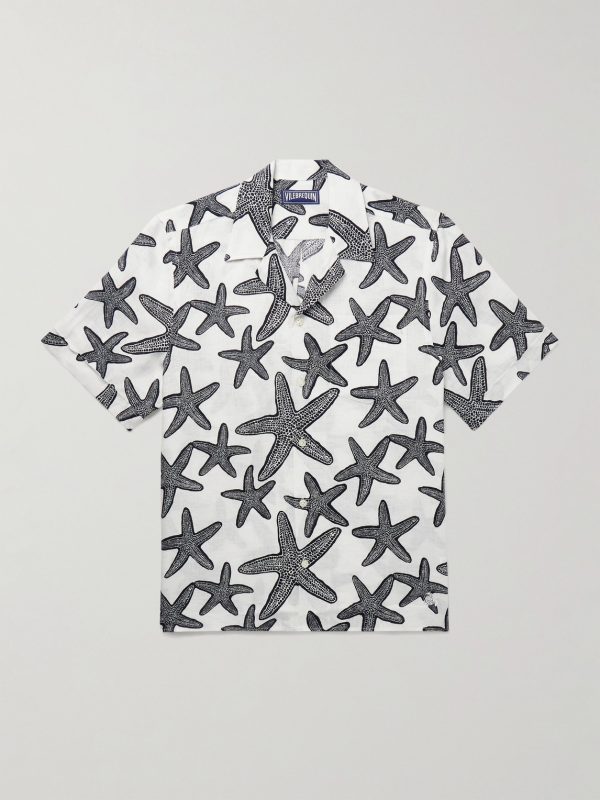 Charli Camp-Collar Printed Linen Shirt