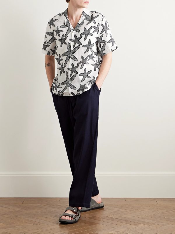 Charli Camp-Collar Printed Linen Shirt - OU