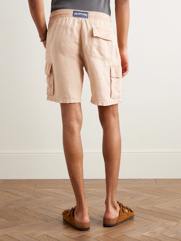 Baie Straight-Leg Linen Drawstring Cargo Shorts - BK