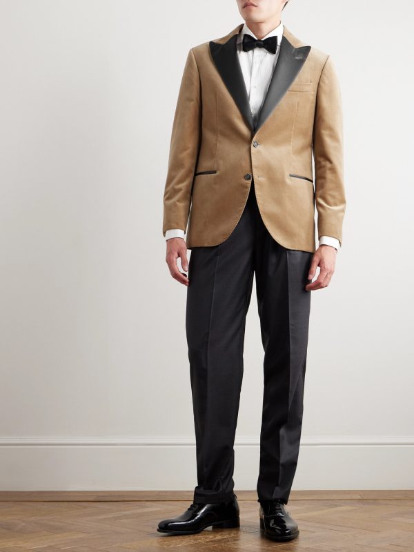 Slim-Fit Satin-Trimmed Cotton-Velvet Tuxedo Jacket - OU