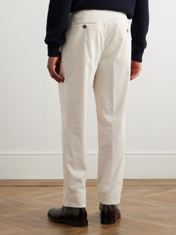 Straight-Leg Pleated Cotton-Blend Corduroy Trousers - BK