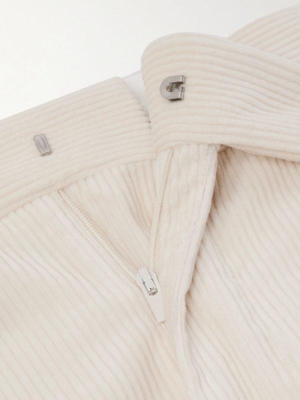 Straight-Leg Pleated Cotton-Blend Corduroy Trousers - E1