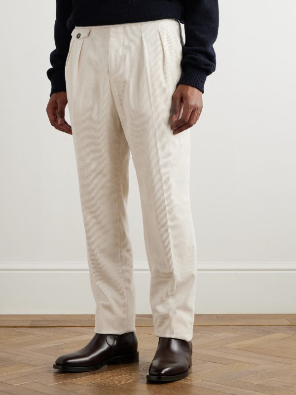 Straight-Leg Pleated Cotton-Blend Corduroy Trousers - FR