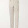 Straight-Leg Pleated Cotton-Blend Corduroy Trousers