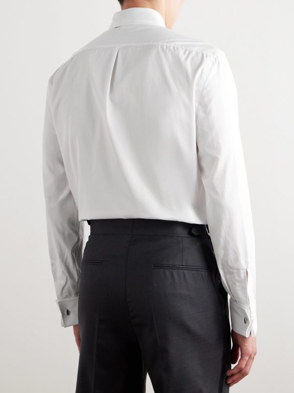 Double-Cuff Bib-Front Cotton-Poplin Shirt - BK
