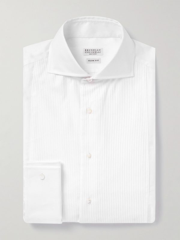 Double-Cuff Bib-Front Cotton-Poplin Shirt