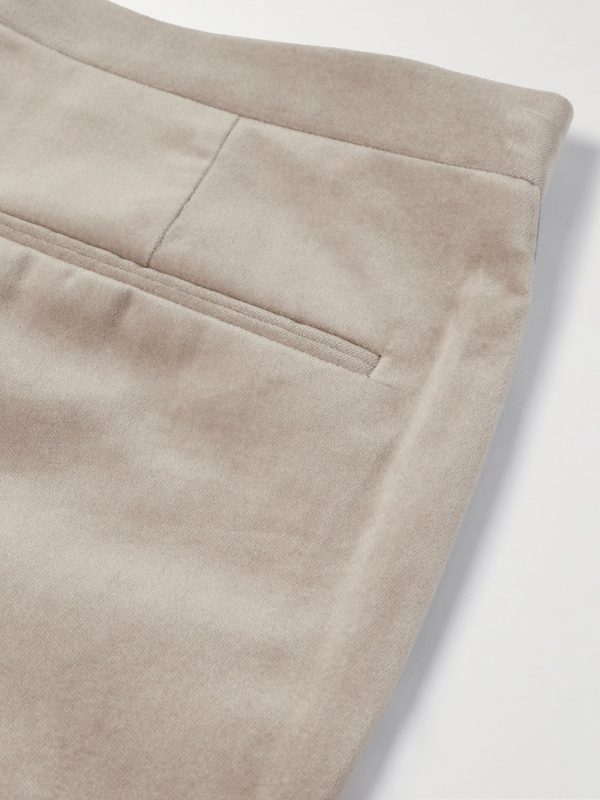 Straight-Leg Pleated Satin-Trimmed Cotton-Velvet Tuxedo Trousers - CU Straight-Leg Pleated Satin-Trimmed Cotton-Velvet Tuxedo Trousers - CU