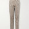 Straight-Leg Pleated Satin-Trimmed Cotton-Velvet Tuxedo Trousers Straight-Leg Pleated Satin-Trimmed Cotton-Velvet Tuxedo Trousers