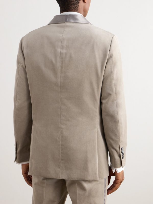Slim-Fit Shawl-Collar Double-Breasted Cotton-Velvet Tuxedo Jacket - BK Slim-Fit Shawl-Collar Double-Breasted Cotton-Velvet Tuxedo Jacket - BK
