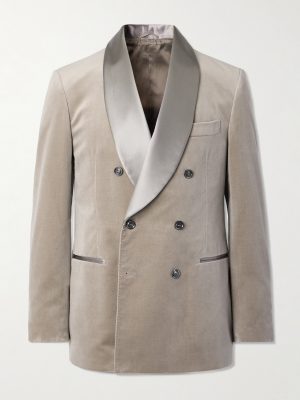 Slim-Fit Shawl-Collar Double-Breasted Cotton-Velvet Tuxedo Jacket Slim-Fit Shawl-Collar Double-Breasted Cotton-Velvet Tuxedo Jacket
