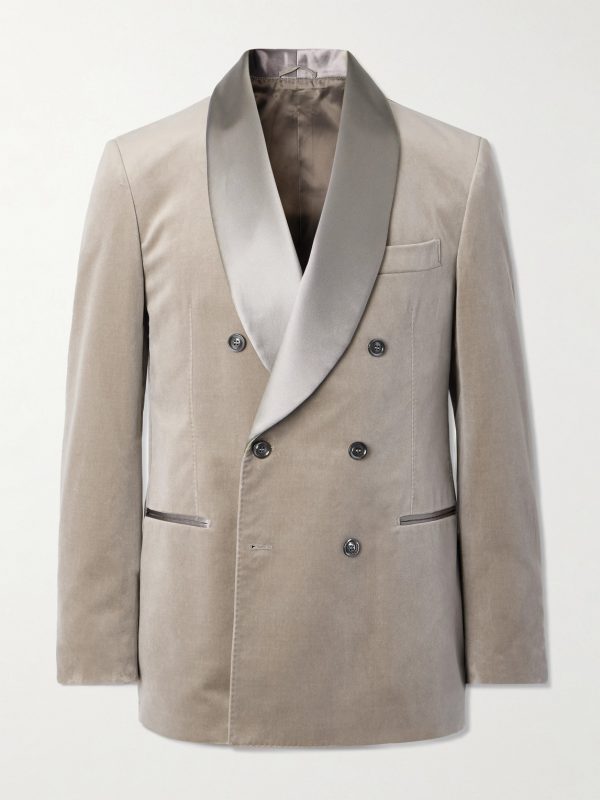 Slim-Fit Shawl-Collar Double-Breasted Cotton-Velvet Tuxedo Jacket Slim-Fit Shawl-Collar Double-Breasted Cotton-Velvet Tuxedo Jacket