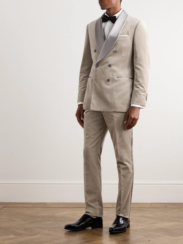 Slim-Fit Shawl-Collar Double-Breasted Cotton-Velvet Tuxedo Jacket - OU Slim-Fit Shawl-Collar Double-Breasted Cotton-Velvet Tuxedo Jacket - OU