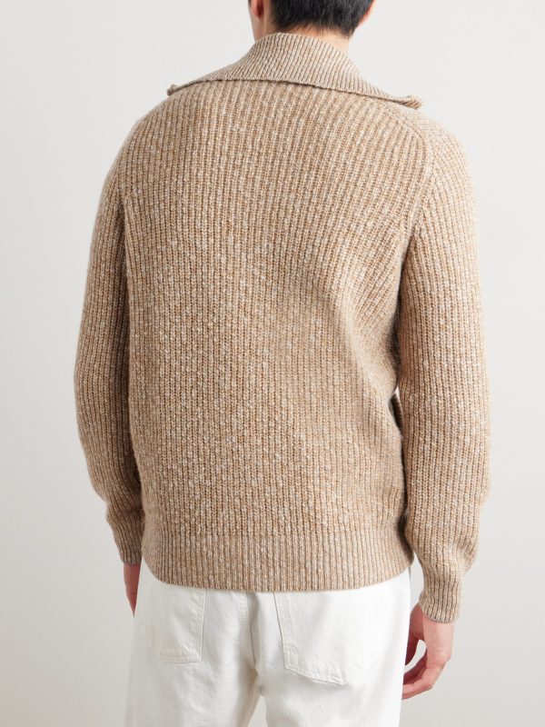 Ribbed Wool and Cashmere-Blend Zip-Up Cardigan - BK