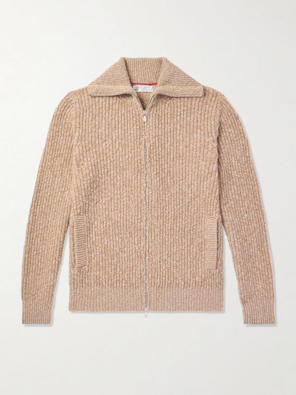 Ribbed Wool and Cashmere-Blend Zip-Up Cardigan
