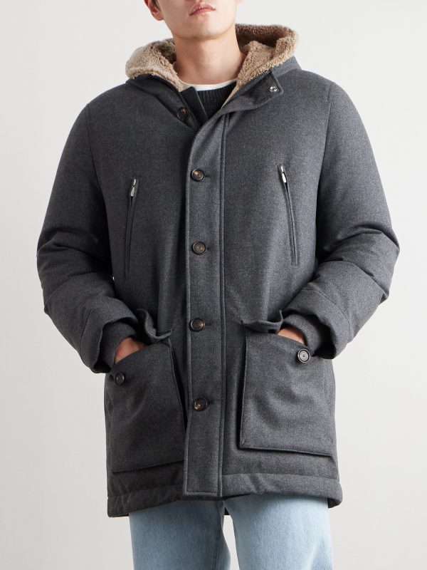 Wool-Blend Padded Down Hooded Parka - FR