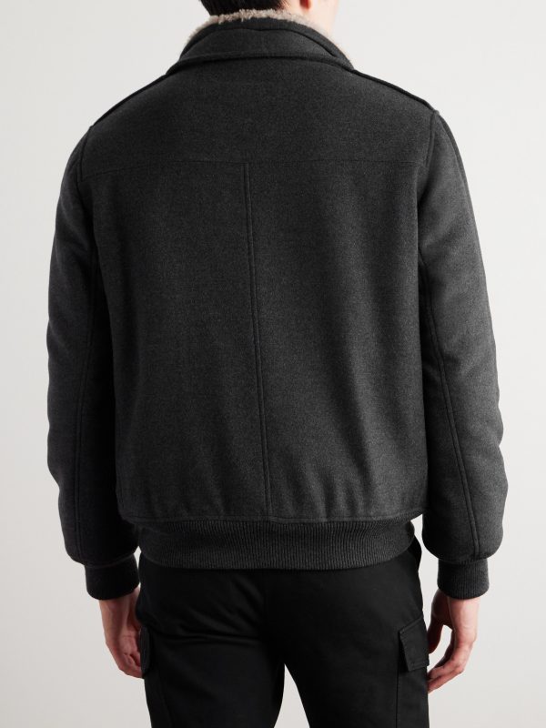 Shearling-Trimmed Cashmere Bomber Jacket - BK Shearling-Trimmed Cashmere Bomber Jacket - BK