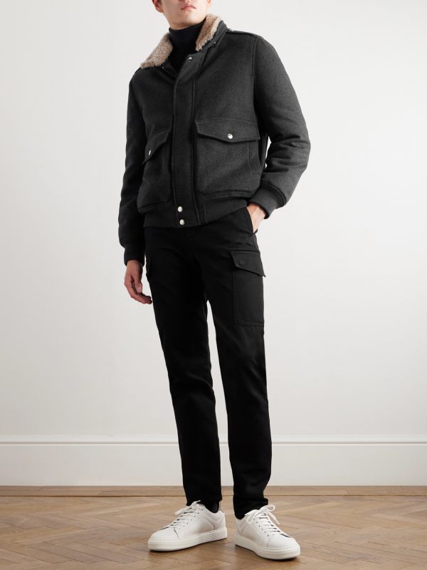 Shearling-Trimmed Cashmere Bomber Jacket - OU Shearling-Trimmed Cashmere Bomber Jacket - OU