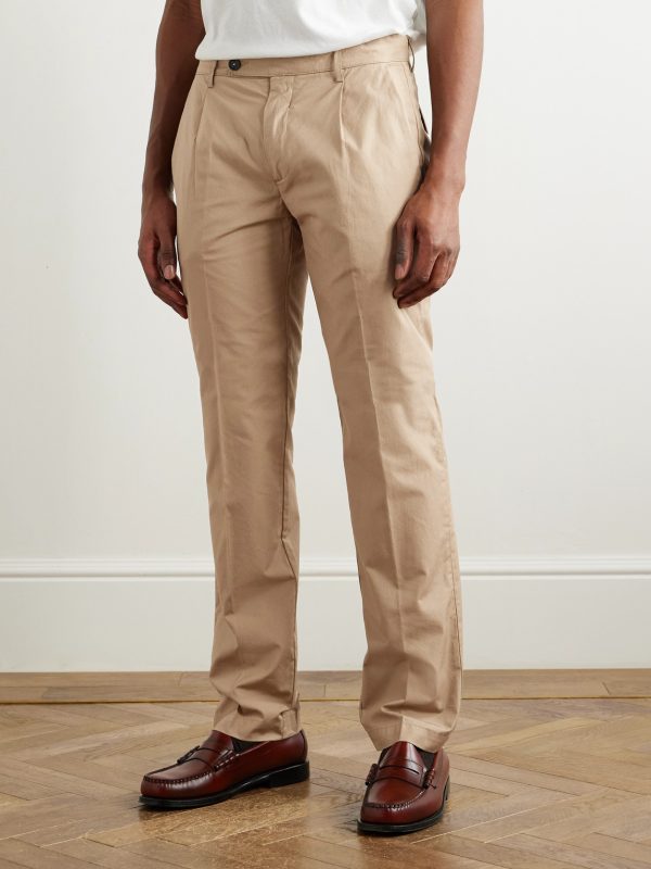 Slim-Fit Straight-Leg Pleated Cotton Trousers - FR Slim-Fit Straight-Leg Pleated Cotton Trousers - FR
