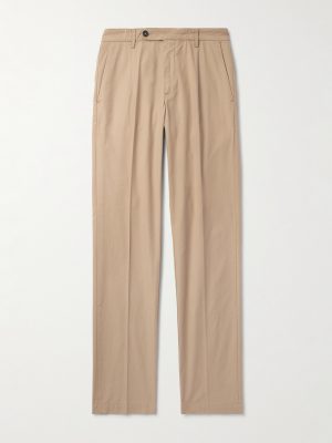 Slim-Fit Straight-Leg Pleated Cotton Trousers
