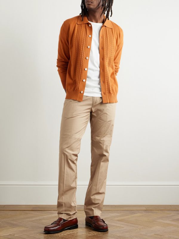 Slim-Fit Straight-Leg Pleated Cotton Trousers - OU Slim-Fit Straight-Leg Pleated Cotton Trousers - OU