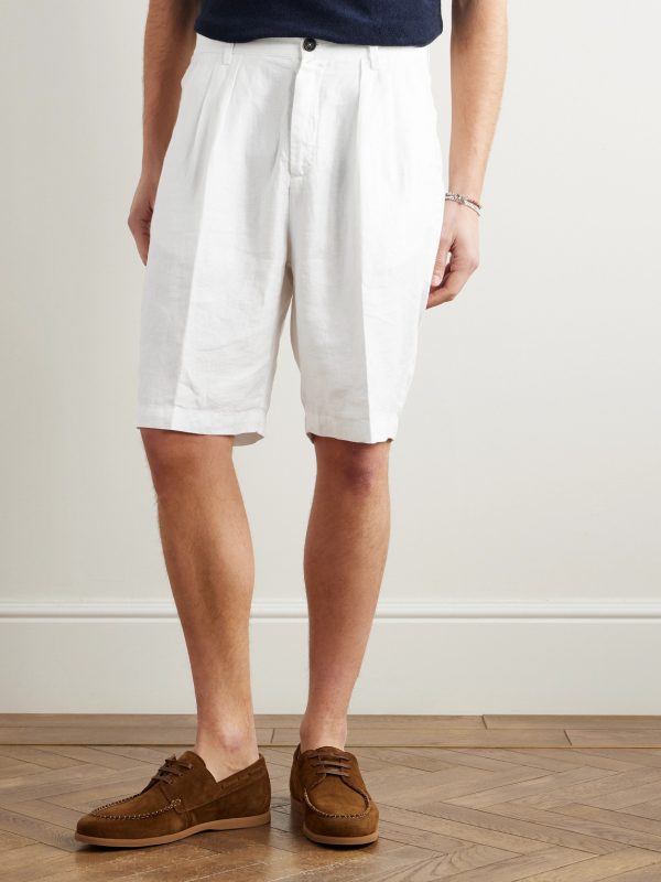 Cliff Straight-Leg Pleated Linen Bermuda Shorts - FR Cliff Straight-Leg Pleated Linen Bermuda Shorts - FR