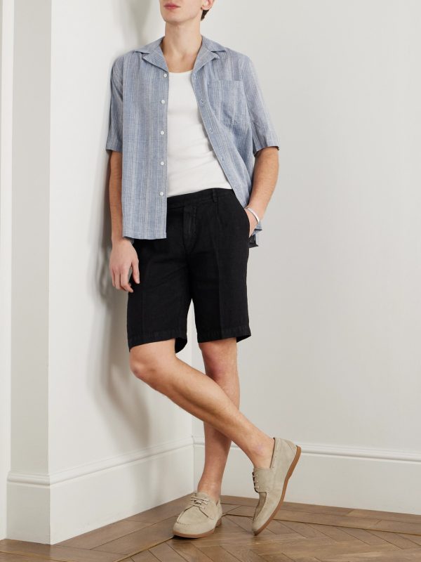 Alaccia Straight-Leg Pleated Linen Shorts - OU Alaccia Straight-Leg Pleated Linen Shorts - OU