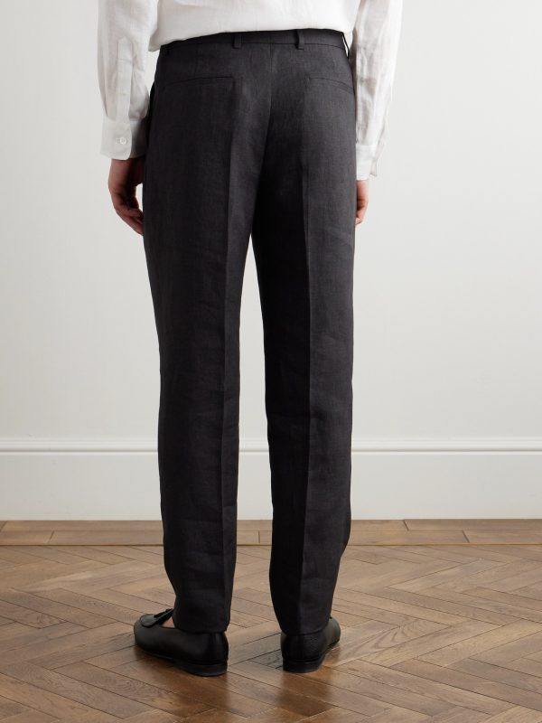 Slim-Fit Pleated Linen Suit Trousers - BK Slim-Fit Pleated Linen Suit Trousers - BK