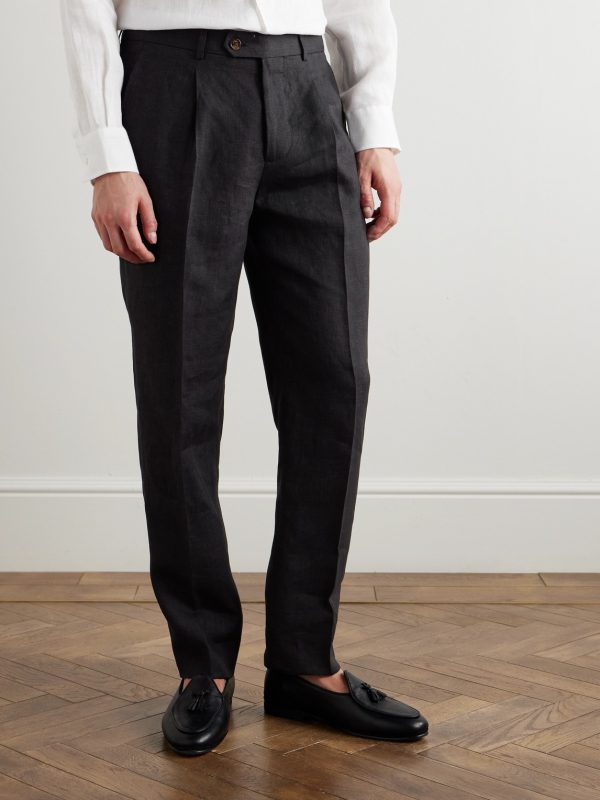 Slim-Fit Pleated Linen Suit Trousers - FR Slim-Fit Pleated Linen Suit Trousers - FR