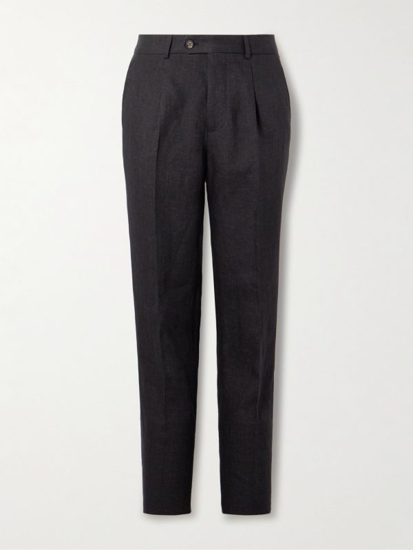 Slim-Fit Pleated Linen Suit Trousers Slim-Fit Pleated Linen Suit Trousers