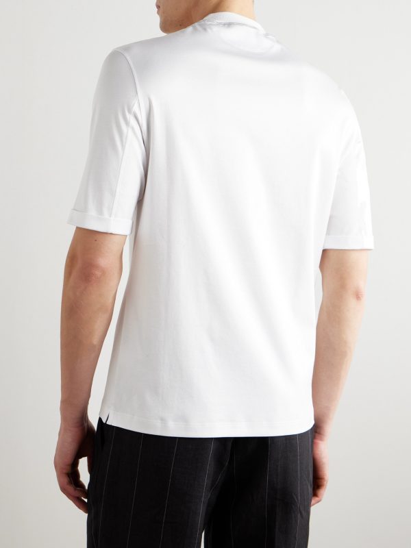 Mock-Neck Cotton-Jersey T-Shirt - BK