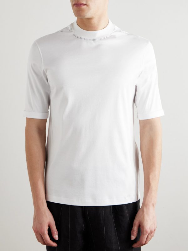 Mock-Neck Cotton-Jersey T-Shirt - FR