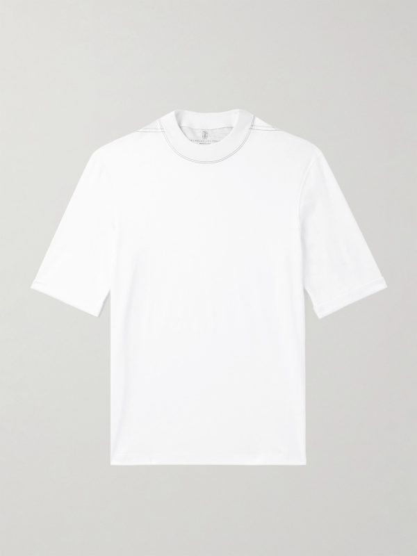 Mock-Neck Cotton-Jersey T-Shirt