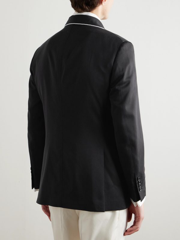 Double-Breasted Shawl-Lapel Silk-Twill Tuxedo Jacket - BK Double-Breasted Shawl-Lapel Silk-Twill Tuxedo Jacket - BK