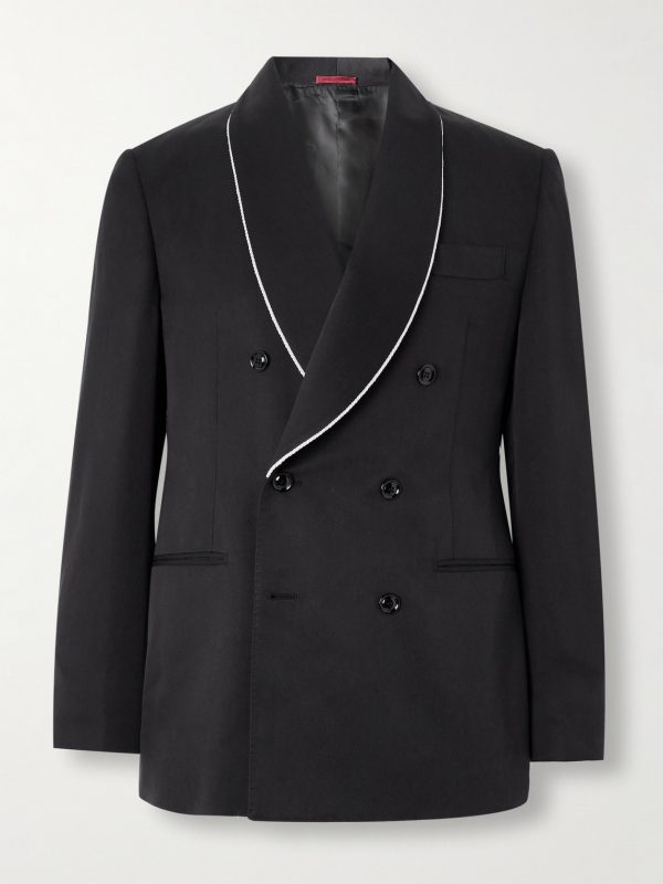 Double-Breasted Shawl-Lapel Silk-Twill Tuxedo Jacket Double-Breasted Shawl-Lapel Silk-Twill Tuxedo Jacket