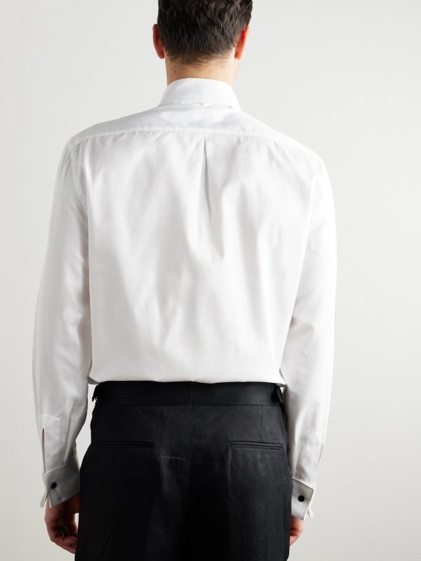 Cutaway-Collar Double-Cuff Cotton-Twill Shirt - BK
