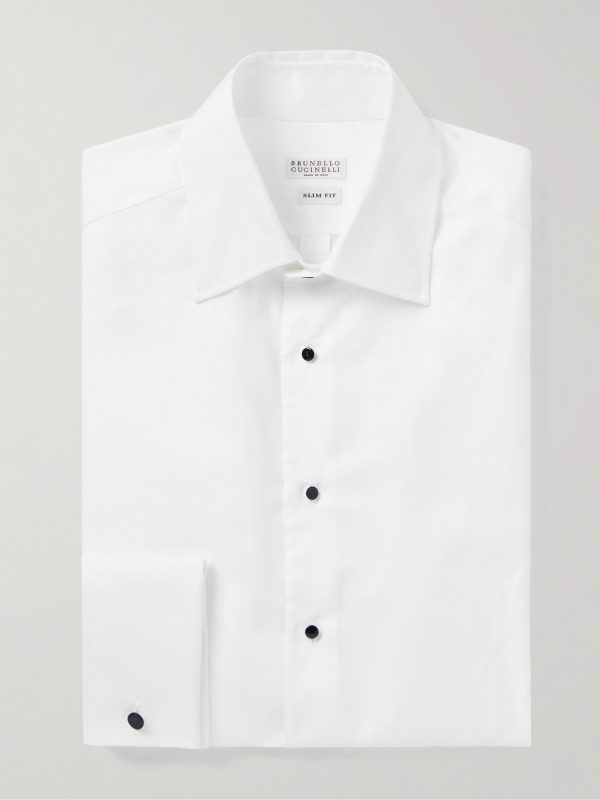 Cutaway-Collar Double-Cuff Cotton-Twill Shirt