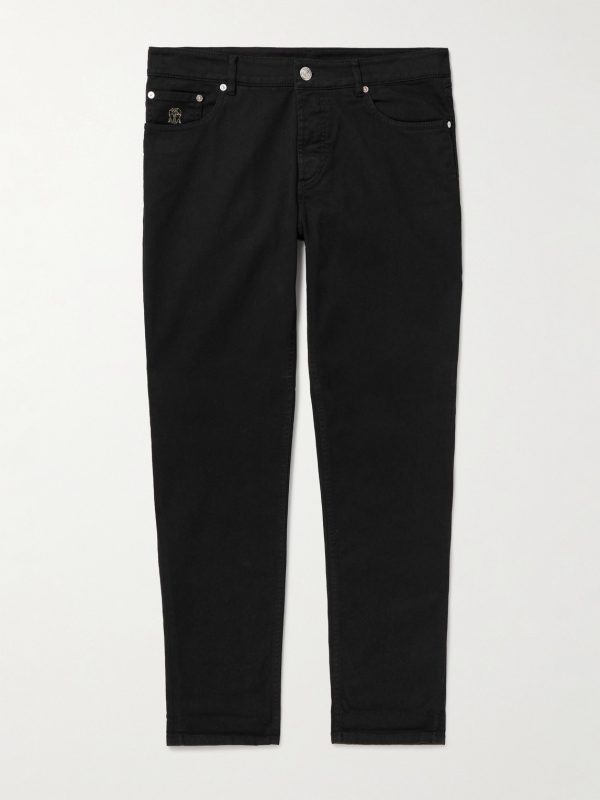 Slim-Fit Straight-Leg Logo-Embroidered Jeans