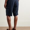 Straight-Leg Pleated Linen Drawstring Bermuda Shorts - BK Straight-Leg Pleated Linen Drawstring Bermuda Shorts - BK
