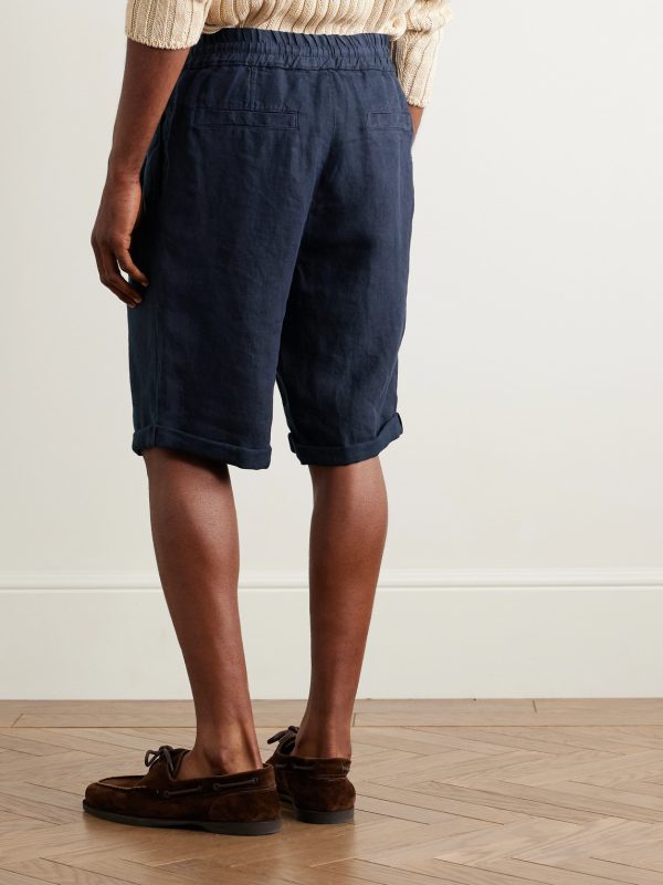 Straight-Leg Pleated Linen Drawstring Bermuda Shorts - BK Straight-Leg Pleated Linen Drawstring Bermuda Shorts - BK