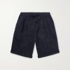 Straight-Leg Pleated Linen Drawstring Bermuda Shorts Straight-Leg Pleated Linen Drawstring Bermuda Shorts