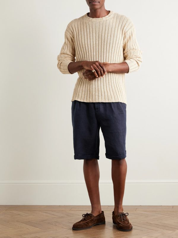 Straight-Leg Pleated Linen Drawstring Bermuda Shorts - OU Straight-Leg Pleated Linen Drawstring Bermuda Shorts - OU