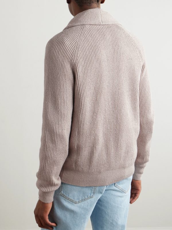 Shawl-Collar Ribbed Cotton Cardigan - BK Shawl-Collar Ribbed Cotton Cardigan - BK