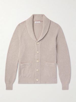 Shawl-Collar Ribbed Cotton Cardigan