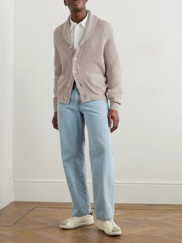 Shawl-Collar Ribbed Cotton Cardigan - OU Shawl-Collar Ribbed Cotton Cardigan - OU