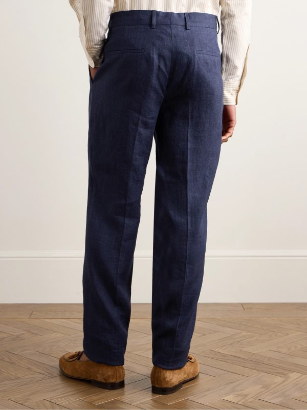 Slim-Fit Pleated Linen Suit Trousers - BK Slim-Fit Pleated Linen Suit Trousers - BK