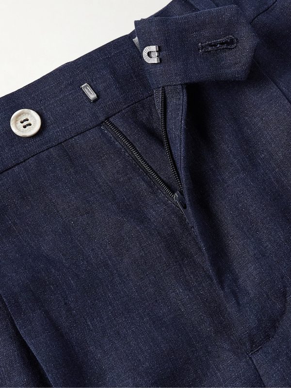 Slim-Fit Pleated Linen Suit Trousers - E1 Slim-Fit Pleated Linen Suit Trousers - E1