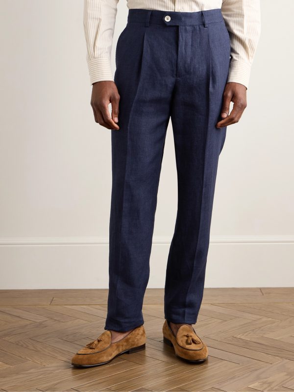 Slim-Fit Pleated Linen Suit Trousers - FR Slim-Fit Pleated Linen Suit Trousers - FR