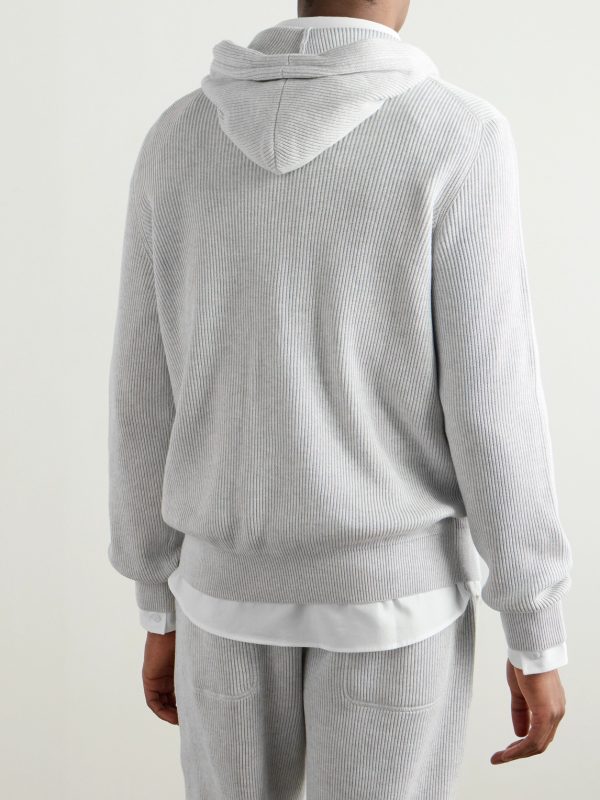 Logo-Embroidered Ribbed Cotton Zip-Up Hoodie - BK