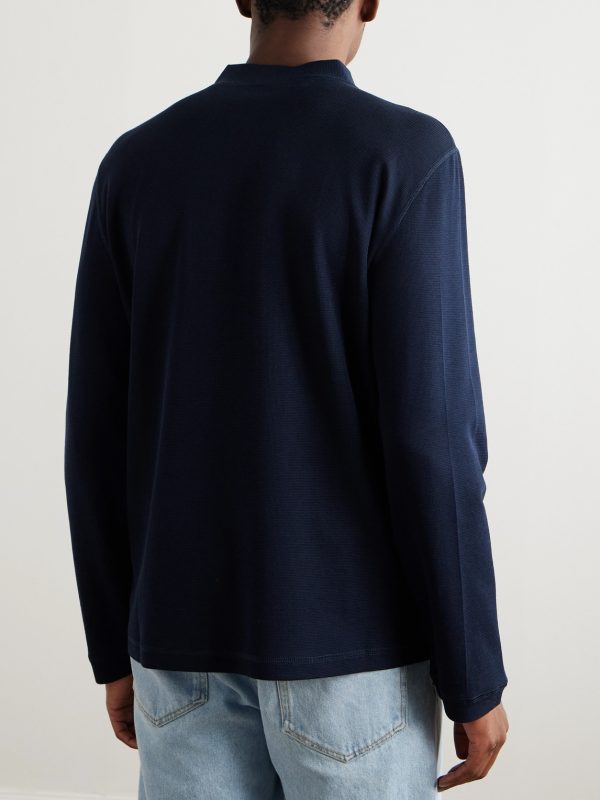Cotton and Silk-Blend Henley T-Shirt - BK