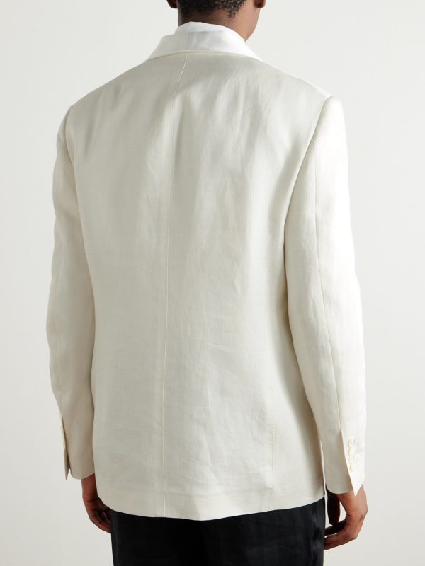 Shawl-Lapel Satin-Trimmed Linen Tuxedo Jacket - BK